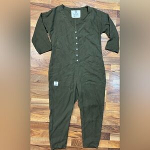Icelantic Utility Jumpsuit Olive Green Button Front Workwear Coveralls USA